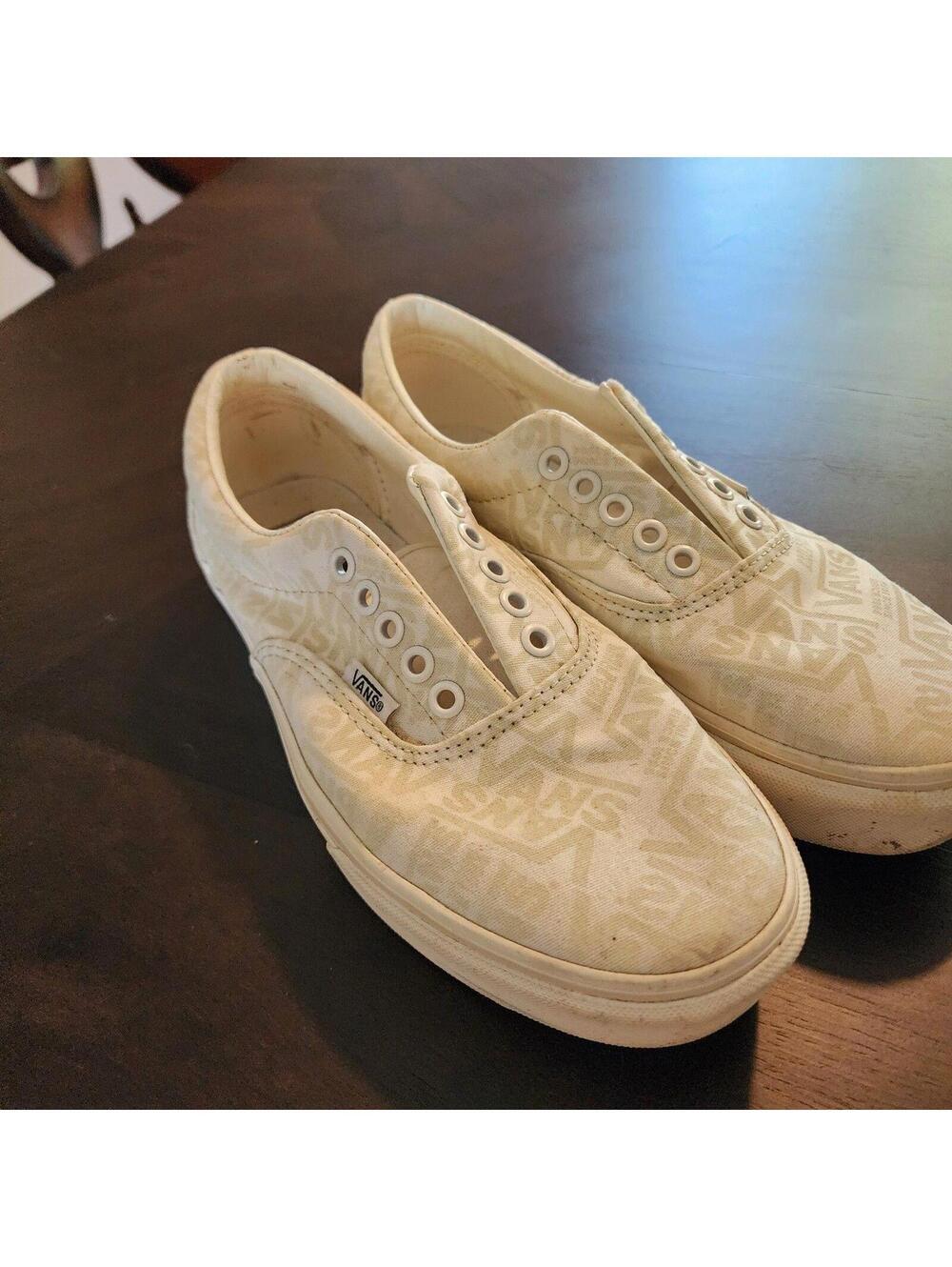 EUC vans womans 8.5 mens 7 white and pale yellow clean worn twice